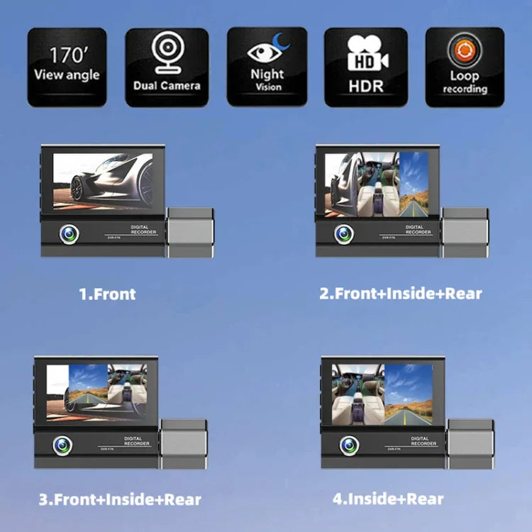 Máy ghi hình lái xe đa ngôn ngữ 3 ống kính video HD 1080P, F10