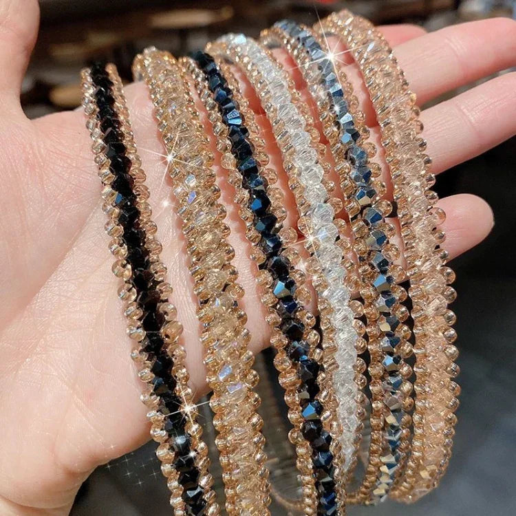 Phụ Kiện Tóc Vòng Pha Lê Viền Vàng Phù Hợp Mọi Kiểu Băng Đô Chống Trượt Đầu Pha Lê