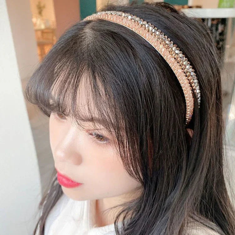 Phụ Kiện Tóc Vòng Pha Lê Viền Vàng Phù Hợp Mọi Kiểu Băng Đô Chống Trượt Đầu Pha Lê