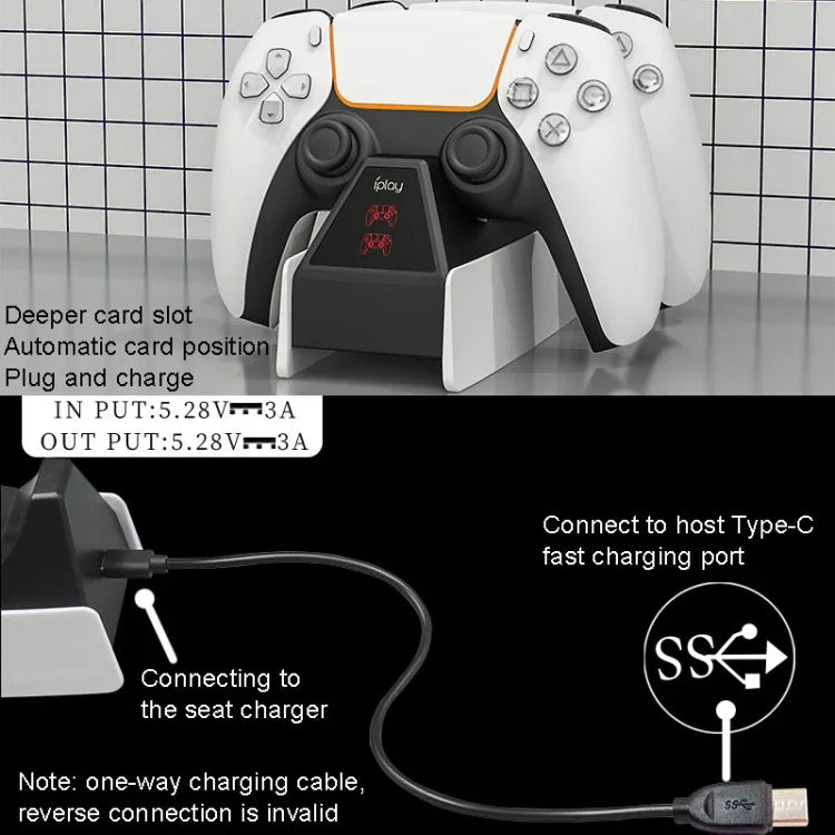 iplay HBP-260 Đế sạc tay cầm chơi game điện tử PS5, đế sạc nhanh tay cầm, HBP-260