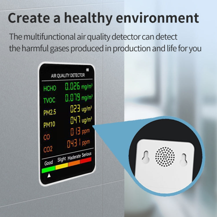Máy đo chất lượng không khí PM2.5/PM10 trong nhà, máy đo chất lượng không khí 6 trong 1 màu trắng, máy đo chất lượng không khí 6 trong 1 màu đen