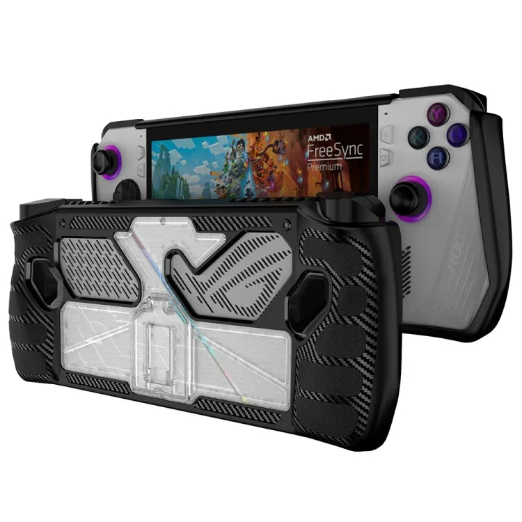 Ốp bảo vệ PC+TPU cho máy chơi game ASUS Rog Ally kèm giá đỡ, PC+TPU Đen+Trong suốt