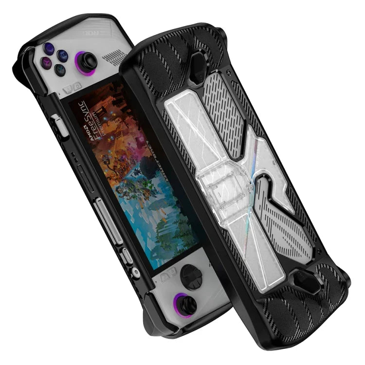 Ốp bảo vệ PC+TPU cho máy chơi game ASUS Rog Ally kèm giá đỡ, PC+TPU Đen+Trong suốt