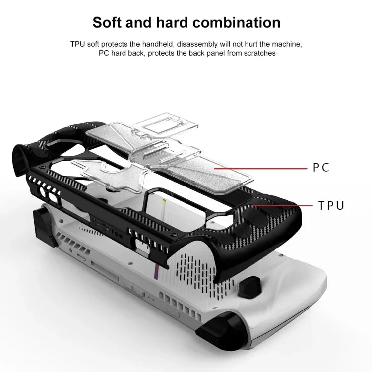Ốp bảo vệ PC+TPU cho máy chơi game ASUS Rog Ally kèm giá đỡ, PC+TPU Đen+Trong suốt