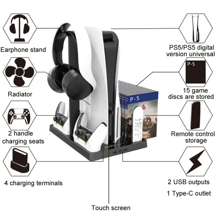 iplay Đế sạc quạt làm mát tay cầm chơi game PS5 kèm giá đỡ đĩa, HBP-271