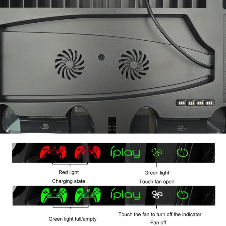 iplay Đế sạc quạt làm mát tay cầm chơi game PS5 kèm giá đỡ đĩa, HBP-271