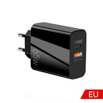 Bộ sạc GaN 65W cổng đôi USB-C/Type-C+USB A502, sạc nhanh QC3.0 cho laptop đa năng, phích cắm EU màu đen, phích cắm EU màu trắng, phích cắm US màu đen, phích cắm US màu trắng, phích cắm UK màu đen, phích cắm UK màu trắng