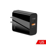 Bộ sạc GaN 65W cổng đôi USB-C/Type-C+USB A502, sạc nhanh QC3.0 cho laptop đa năng, phích cắm EU màu đen, phích cắm EU màu trắng, phích cắm US màu đen, phích cắm US màu trắng, phích cắm UK màu đen, phích cắm UK màu trắng