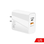 Bộ sạc GaN 65W cổng đôi USB-C/Type-C+USB A502, sạc nhanh QC3.0 cho laptop đa năng, phích cắm EU màu đen, phích cắm EU màu trắng, phích cắm US màu đen, phích cắm US màu trắng, phích cắm UK màu đen, phích cắm UK màu trắng