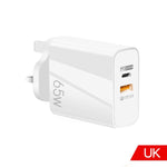 Bộ sạc GaN 65W cổng đôi USB-C/Type-C+USB A502, sạc nhanh QC3.0 cho laptop đa năng, phích cắm EU màu đen, phích cắm EU màu trắng, phích cắm US màu đen, phích cắm US màu trắng, phích cắm UK màu đen, phích cắm UK màu trắng