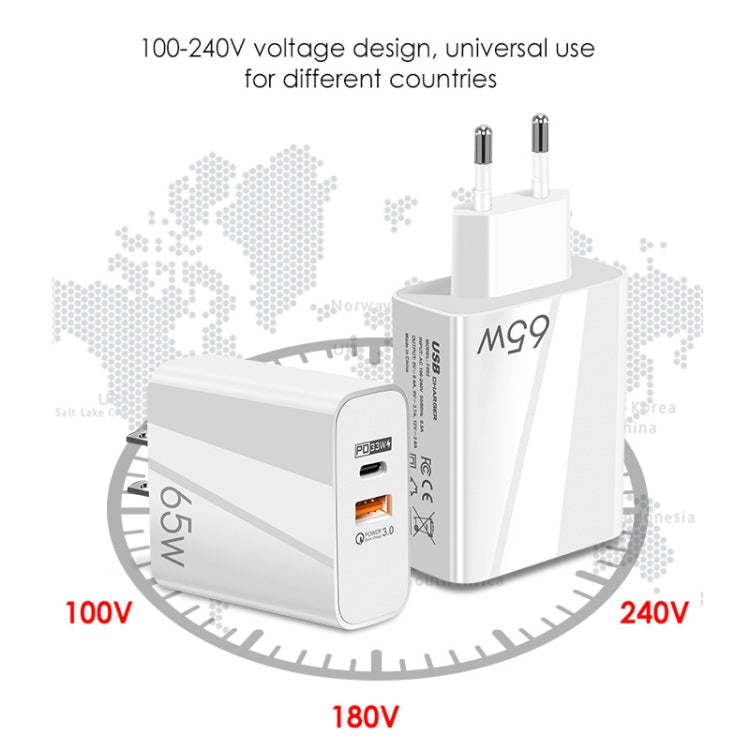 Bộ sạc GaN 65W cổng đôi USB-C/Type-C+USB A502, sạc nhanh QC3.0 cho laptop đa năng, phích cắm EU màu đen, phích cắm EU màu trắng, phích cắm US màu đen, phích cắm US màu trắng, phích cắm UK màu đen, phích cắm UK màu trắng