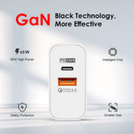 Bộ sạc GaN 65W cổng đôi USB-C/Type-C+USB A502, sạc nhanh QC3.0 cho laptop đa năng, phích cắm EU màu đen, phích cắm EU màu trắng, phích cắm US màu đen, phích cắm US màu trắng, phích cắm UK màu đen, phích cắm UK màu trắng