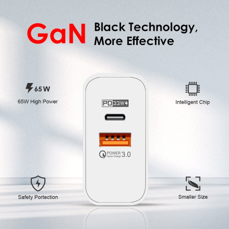 Bộ sạc GaN 65W cổng đôi USB-C/Type-C+USB A502, sạc nhanh QC3.0 cho laptop đa năng, phích cắm EU màu đen, phích cắm EU màu trắng, phích cắm US màu đen, phích cắm US màu trắng, phích cắm UK màu đen, phích cắm UK màu trắng