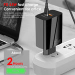 Bộ sạc GaN 65W cổng đôi USB-C/Type-C+USB A502, sạc nhanh QC3.0 cho laptop đa năng, phích cắm EU màu đen, phích cắm EU màu trắng, phích cắm US màu đen, phích cắm US màu trắng, phích cắm UK màu đen, phích cắm UK màu trắng