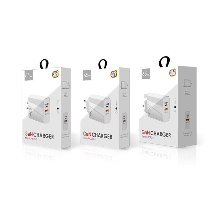 Bộ sạc GaN 65W cổng đôi USB-C/Type-C+USB A502, sạc nhanh QC3.0 cho laptop đa năng, phích cắm EU màu đen, phích cắm EU màu trắng, phích cắm US màu đen, phích cắm US màu trắng, phích cắm UK màu đen, phích cắm UK màu trắng