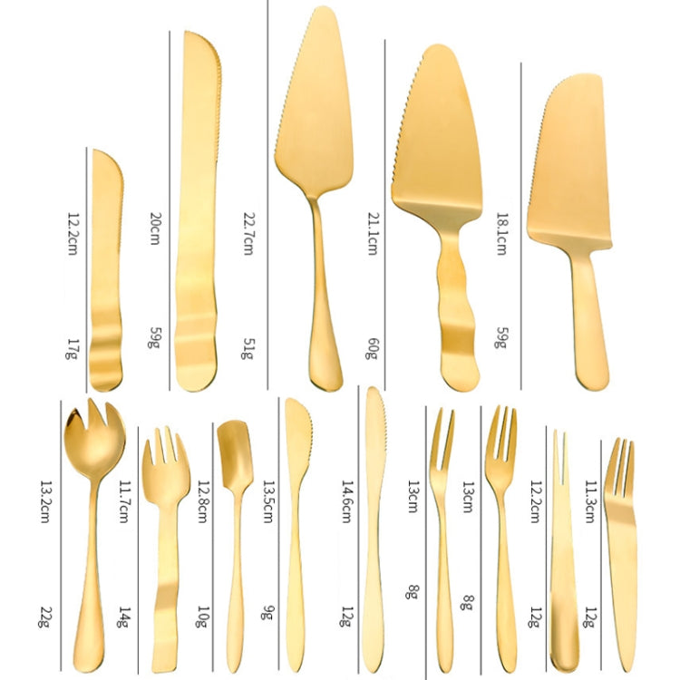 Bộ dao, dĩa dao cắt bánh trung thu bằng thép không gỉ, 14 món/bộ, màu vàng