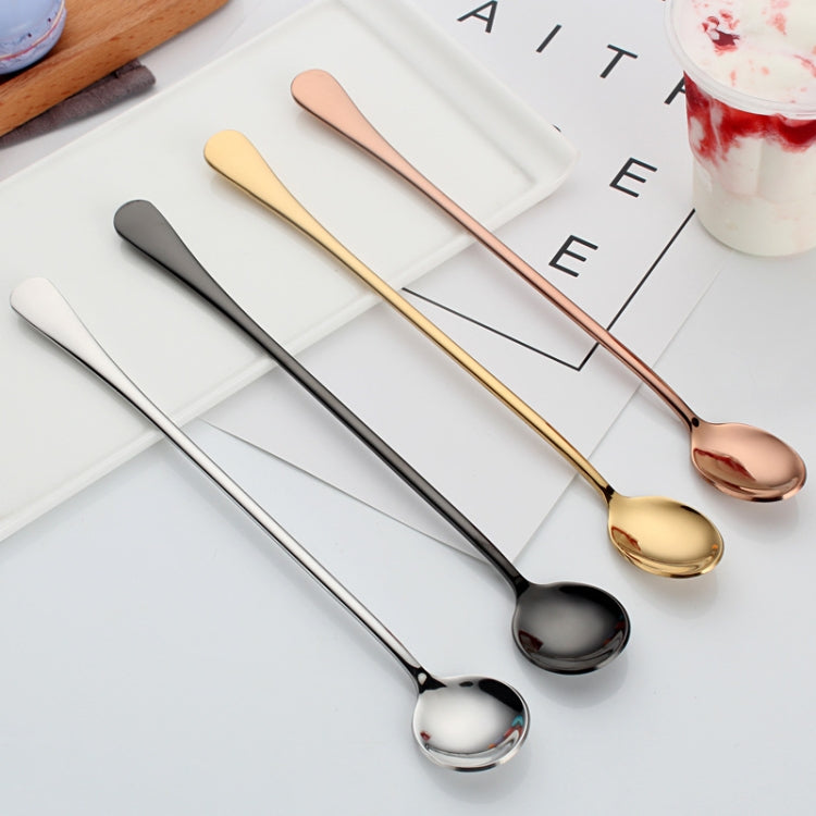 Muỗng tròn cán dài dày bằng thép không gỉ 304, muỗng khuấy cà phê và đồ uống đá, màu thép không gỉ, vàng titan, vàng hồng, titan đen
