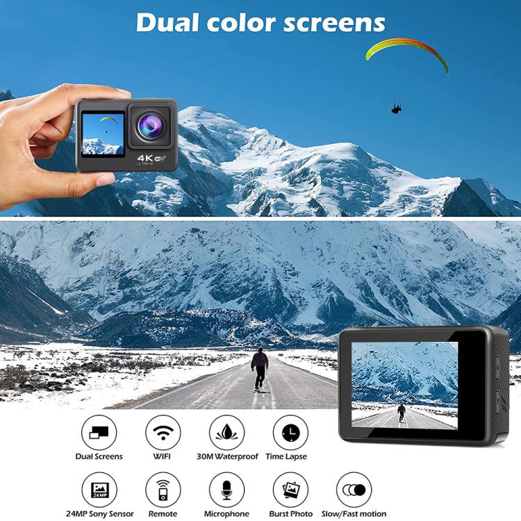 Camera thể thao ngoài trời chống nước màn hình kép màu WIFI HD 4K, Q60AR