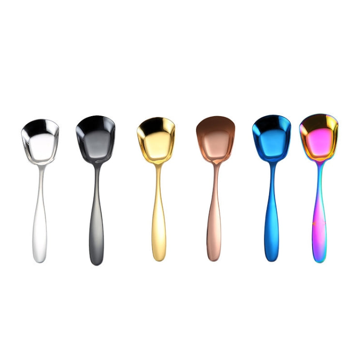 Muỗng nhỏ bằng thép không gỉ 304, bóng, dày, đầu phẳng, đáy phẳng, muỗng phục vụ, màu thép không gỉ, vàng titan, vàng hồng, nhiều màu, đen, xanh dương