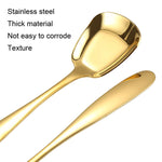 Muỗng nhỏ bằng thép không gỉ 304, bóng, dày, đầu phẳng, đáy phẳng, muỗng phục vụ, màu thép không gỉ, vàng titan, vàng hồng, nhiều màu, đen, xanh dương