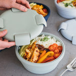 Hộp cơm gấp silicone 1100ml, bát du lịch, an toàn dùng trong lò vi sóng và máy rửa chén, màu xanh dương, hồng, xanh lá, xám, đen