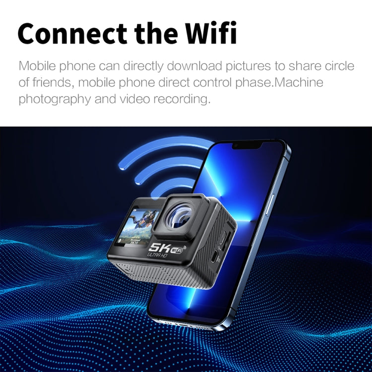Camera thể thao chống rung IP68 màn hình kép cảm ứng từ xa WIFI HD 5K/30FPS, Camera 5K + thẻ 64G, Camera 5K + thẻ 128G