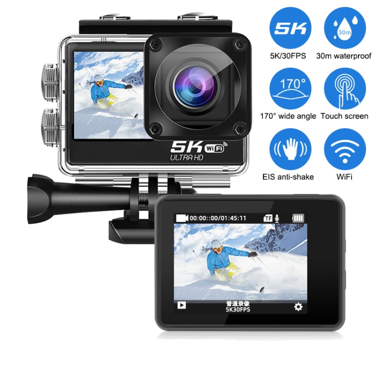 Camera thể thao chống rung IP68 màn hình kép cảm ứng từ xa WIFI HD 5K/30FPS, Camera 5K + thẻ 64G, Camera 5K + thẻ 128G