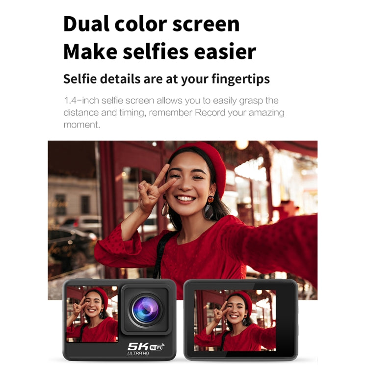 Camera thể thao chống rung IP68 màn hình kép cảm ứng từ xa WIFI HD 5K/30FPS, Camera 5K + thẻ 64G, Camera 5K + thẻ 128G