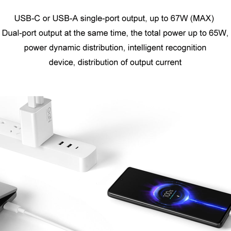 Bộ sạc nhanh thông minh cổng đôi GaN 67W 1C+1A chính hãng Xiaomi, phích cắm US, MDY-14