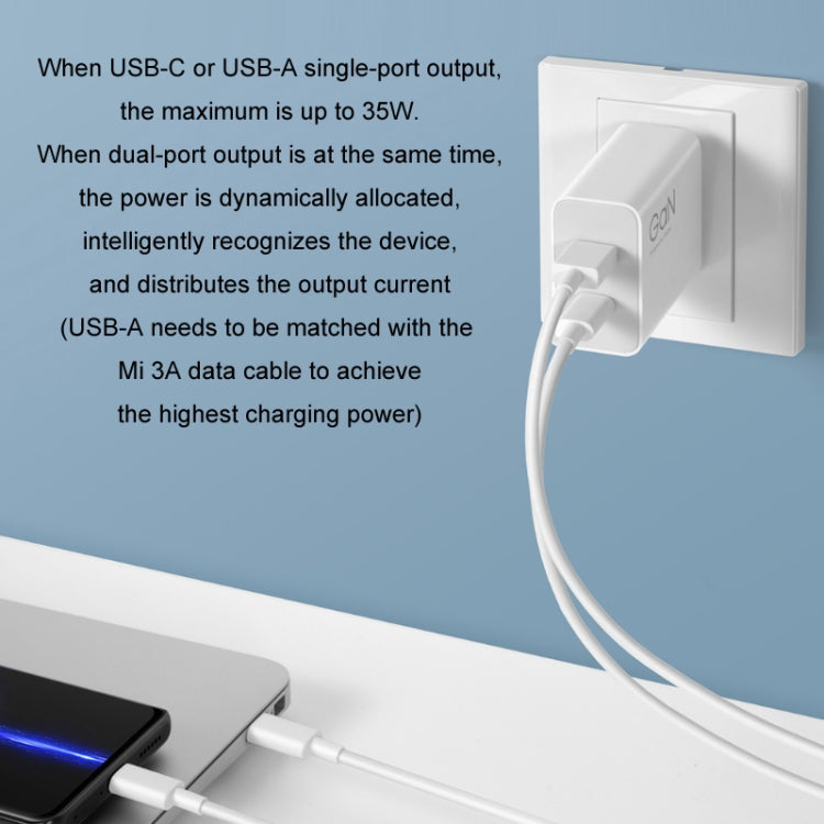 Bộ sạc nhanh di động cổng đôi USB-C+USB-A 35W chính hãng Xiaomi (1C+1A), phích cắm US, 35W