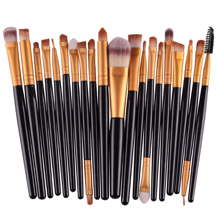 Bộ cọ trang điểm 20 chiếc cán gỗ, dụng cụ làm đẹp, màu cà phê, vàng+đen, đen+trắng, đen toàn bộ, đen+cà phê, nâu+trắng, vàng+hồng, nâu+xanh lá, nâu+hồng, nâu+đen, vàng+trắng, vàng+xanh lá, đen+xanh lá, đen+hồng, nâu+tím