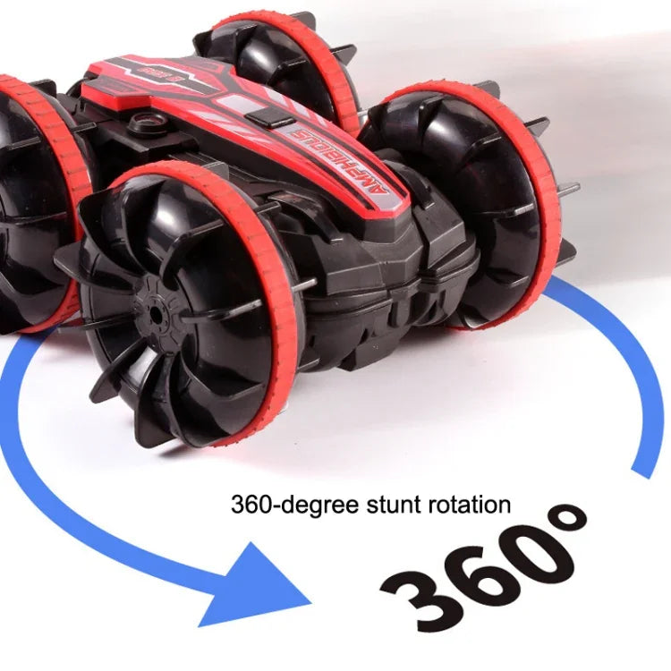 Xe điều khiển từ xa 2.4G lội nước biểu diễn nhào lộn lăn hai mặt đồ chơi điện cho trẻ em, Màu đỏ, Màu xanh lá