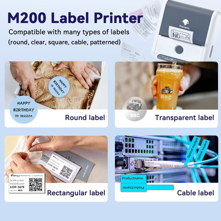 Máy in nhãn nhiệt Bluetooth cầm tay Phomemo M200 cho mã QR, M200