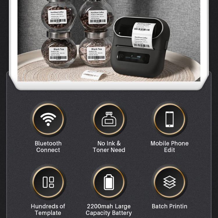 Máy in nhãn nhiệt Bluetooth Phomemo M220 cho nhãn trang sức và quần áo, M220