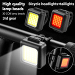 Đèn xe đạp mini COB, đèn xe đạp leo núi sạc USB chống nước MTB, đèn pha trắng, đèn hậu đỏ, đèn pha trắng + đèn hậu đỏ