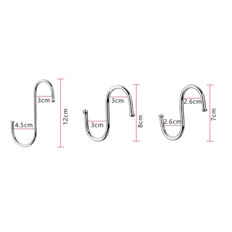 10 móc thép không gỉ đa năng hình chữ S, kích thước lớn, trung bình, nhỏ