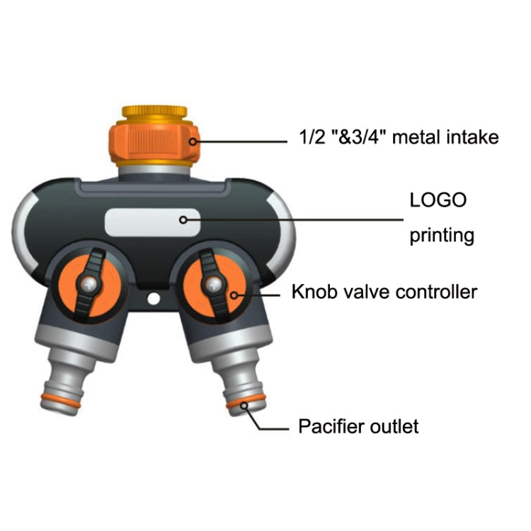 Garden Irrigation And Watering One Pass Two Faucet Water Divider, With Plastic Adapter, With Copper Adapter, With Thread European Connector, With Thread European Connector+Plastic Nipple Connector