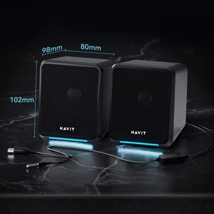 Loa âm thanh máy tính Havit A20 Plus có dây, âm thanh vòm stereo với đèn nền nhiều màu, đen, phiên bản Bluetooth