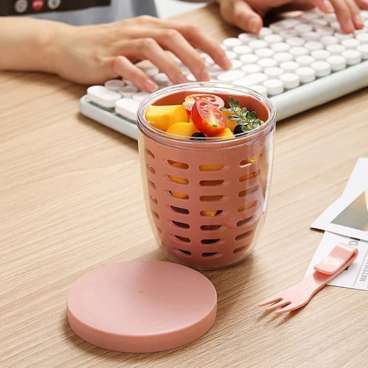 Cốc Ăn Vặt Trái Cây Và Rau 600ml Có Nắp Và Nĩa Hộp Salad Chống Rò Rỉ, Đóng Kín