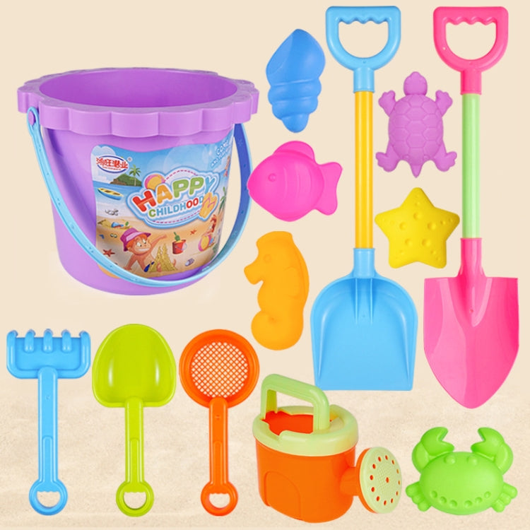 Bộ đồ chơi bãi biển trẻ em 13 món, xẻng cát lớn, xô, dụng cụ đào cát, đồng hồ cát, lâu đài tròn xanh, lâu đài tròn hồng, lâu đài tròn xanh lá, thùng ren xanh, thùng ren hồng, thùng ren tím, lâu đài vuông xanh, lâu đài vuông hồng
