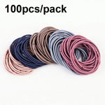 100 chiếc/bịch phụ kiện tóc co giãn, vòng tóc nylon, dây thun, băng đô