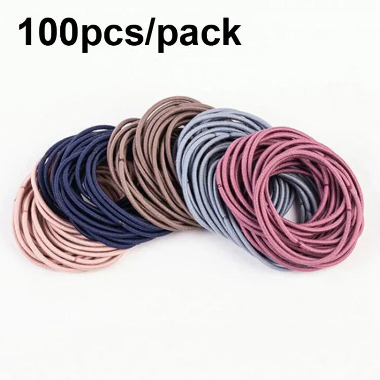 100 chiếc/bịch phụ kiện tóc co giãn, vòng tóc nylon, dây thun, băng đô