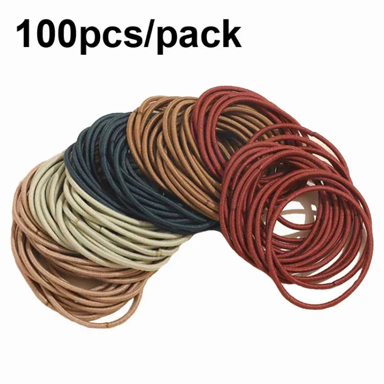 100 chiếc/bịch phụ kiện tóc co giãn, vòng tóc nylon, dây thun, băng đô