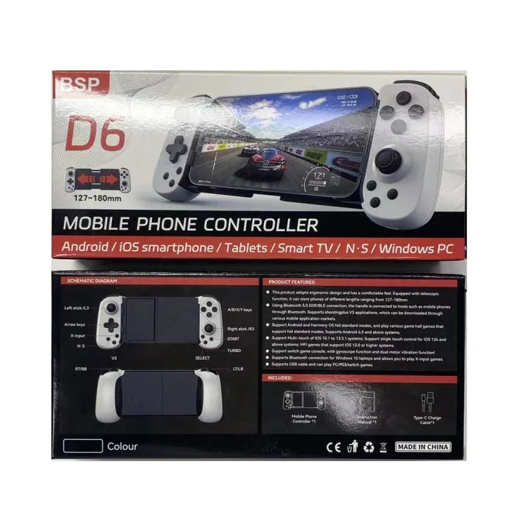 D6  Bluetooth Retractable Gamepad Dual Hall Six-Axis Somatosensory For Android/IPhone /Switch, D6 Black, D6 White Black, D6 White Red