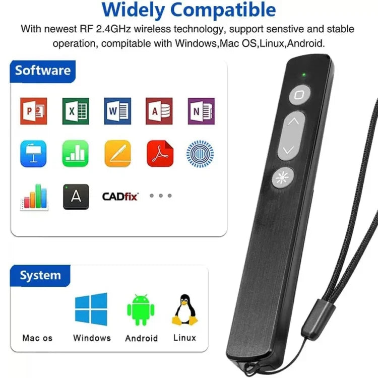 Bút lật trang laser PPT không dây USB đa chức năng 2.4GHz Bút con trỏ laser điện tử, K200