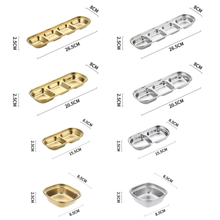 Đĩa nước sốt vuông bằng thép không gỉ cho lẩu, đĩa gia vị, bộ đồ nướng, 1 ngăn (bạc), 2 ngăn (bạc), 3 ngăn (bạc), 4 ngăn (bạc), 1 ngăn (vàng), 2 ngăn (vàng), 3 ngăn (vàng), 4 ngăn (vàng)