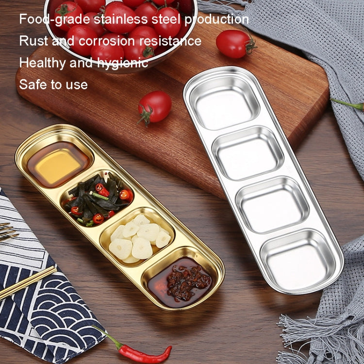 Đĩa nước sốt vuông bằng thép không gỉ cho lẩu, đĩa gia vị, bộ đồ nướng, 1 ngăn (bạc), 2 ngăn (bạc), 3 ngăn (bạc), 4 ngăn (bạc), 1 ngăn (vàng), 2 ngăn (vàng), 3 ngăn (vàng), 4 ngăn (vàng)
