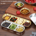 Đĩa nước sốt vuông bằng thép không gỉ cho lẩu, đĩa gia vị, bộ đồ nướng, 1 ngăn (bạc), 2 ngăn (bạc), 3 ngăn (bạc), 4 ngăn (bạc), 1 ngăn (vàng), 2 ngăn (vàng), 3 ngăn (vàng), 4 ngăn (vàng)