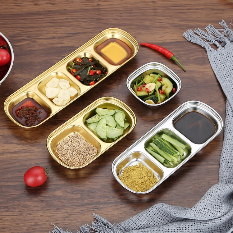 Đĩa nước sốt vuông bằng thép không gỉ cho lẩu, đĩa gia vị, bộ đồ nướng, 1 ngăn (bạc), 2 ngăn (bạc), 3 ngăn (bạc), 4 ngăn (bạc), 1 ngăn (vàng), 2 ngăn (vàng), 3 ngăn (vàng), 4 ngăn (vàng)