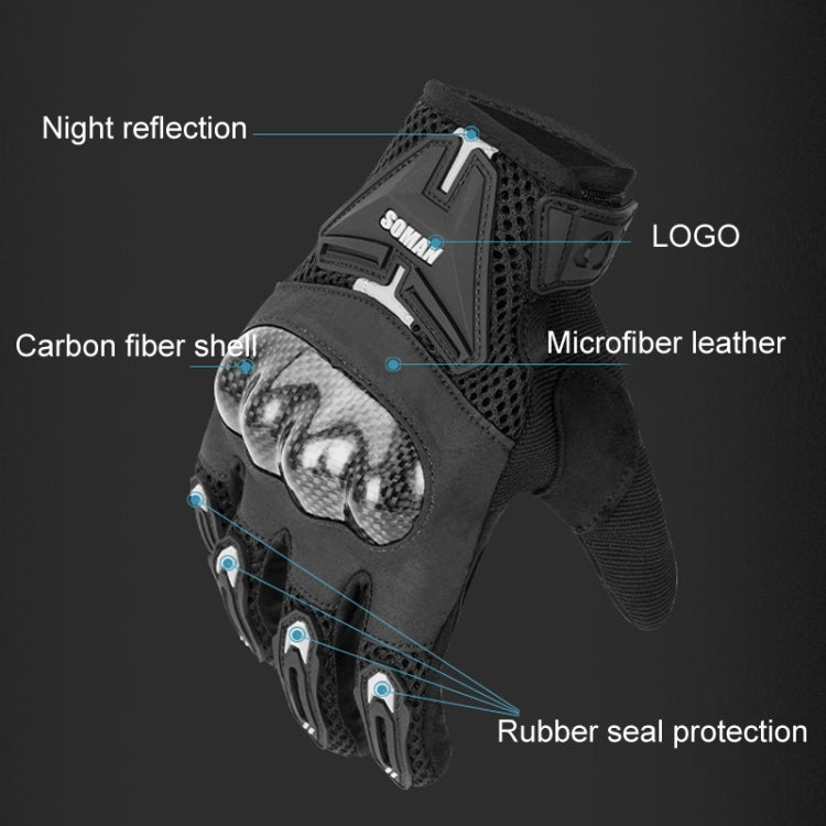 Găng tay xe máy SOMAN chống ngã, thoáng khí, chống trượt sợi carbon, cỡ M, L, XL, XXL